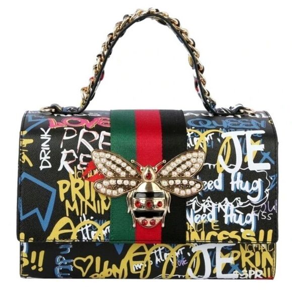 ⭐️Host Pick⭐️2-N-1 Grafitti Print Queen Bee Stripe Boxy Satchel - Picture 3 of 10